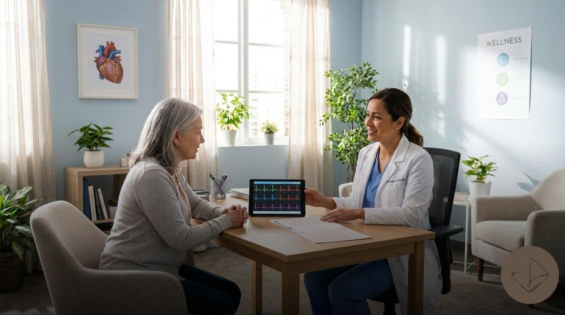 Acompanhamento cardiológico especializado com a Dra. Luciana Gouveia focado no risco cardiovascular na menopausa e na avaliação de sintomas como palpitações e dor no peito por estresse;controle metabólico e cardiovascular no climatério