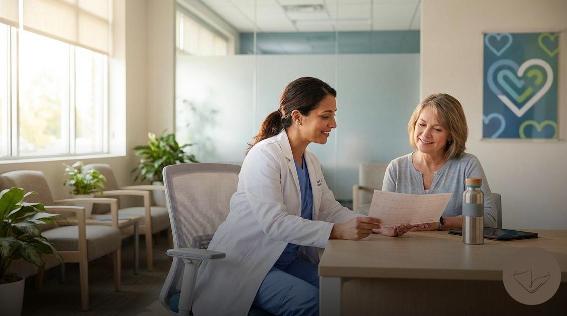 Acompanhamento cardiológico especializado com a Dra. Luciana Gouveia focado no risco cardiovascular na menopausa e na avaliação de sintomas como palpitações e dor no peito por estresse;controle metabólico e cardiovascular no climatério